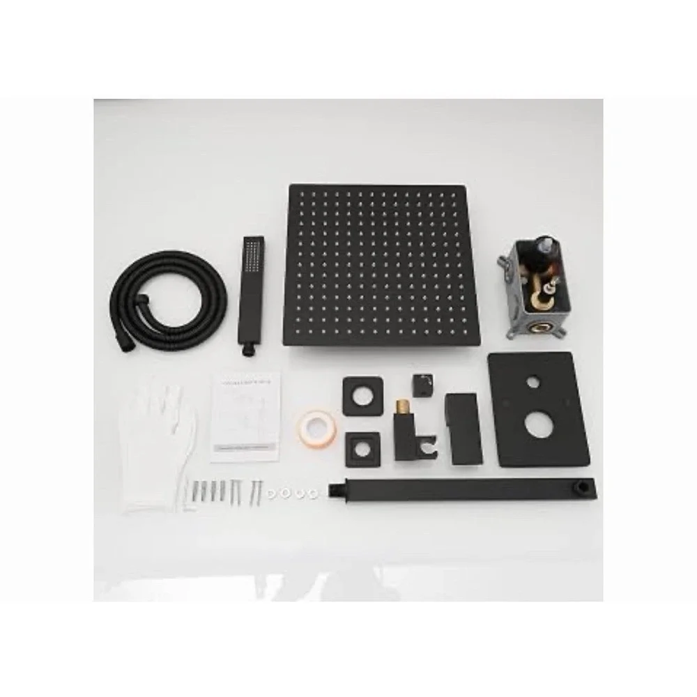 Matte Black Shower Faucet Set Rainfall Shower Head Mixer Valve Wall Mount System